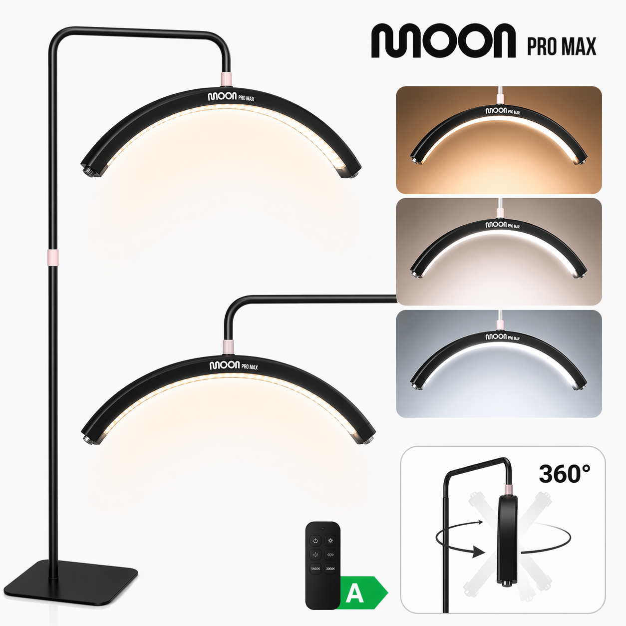 Kosmetická stojací LED lampa Moon Pro MAX – černá
