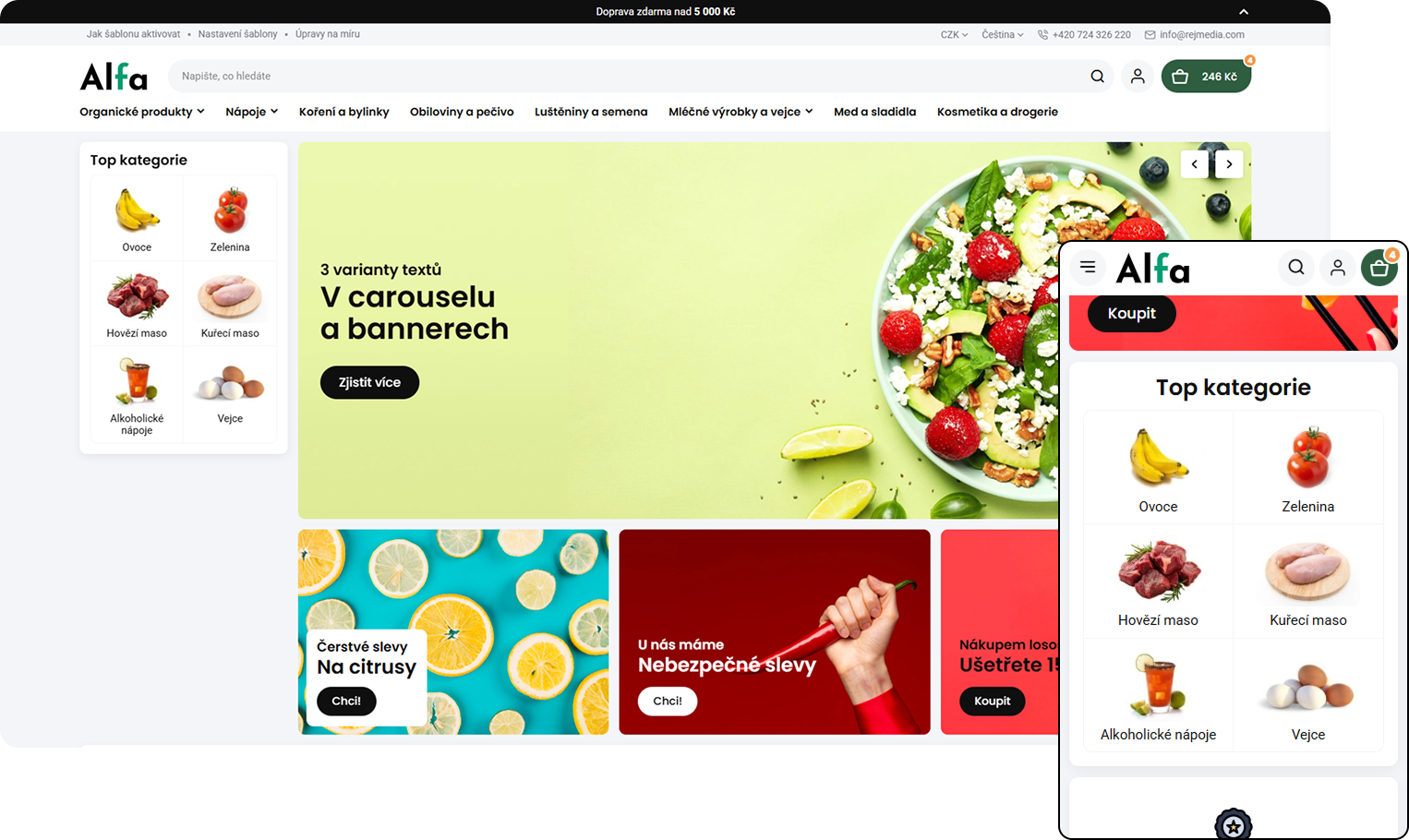 Top kategorie na hlavní stránce