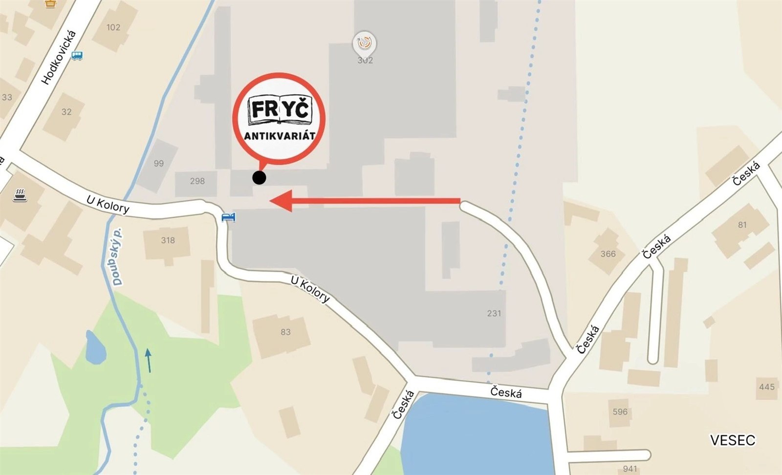 Mapka: vjezd do areálu Likto z ulice U Kolory