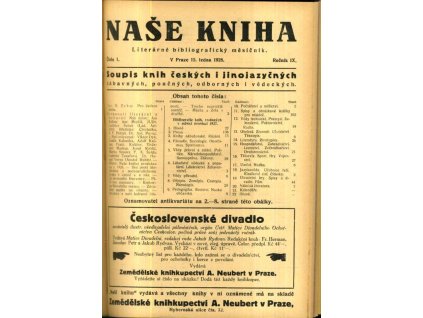 Naše kniha - Literární a bibliografický měsíčník, ročník IX, 1928
