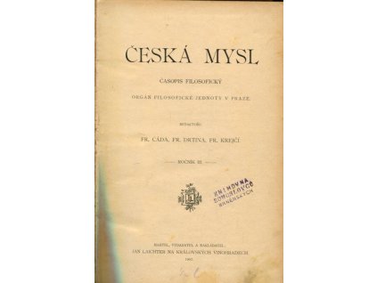 Česká mysl - časopis filosofický, ročník III., 1902, Fr. Čáda (red.), 1902