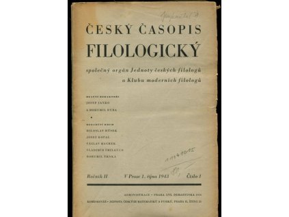 Český časopis filologický - společný orgán Jednoty českých filologů a Klubu moderních filologů, ročník II., 1943
