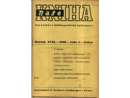 Naše kniha - list knižní a bibliografické informace, ročník XVII., 1936