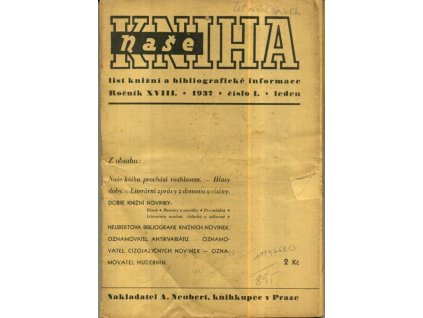 Naše kniha - list knižní a bibliografické informace, ročník XVIII., 1937