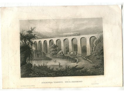 Oceloryt Starucca Viaduct, Erie-Railroad - Viadukt, vlaky, 0
