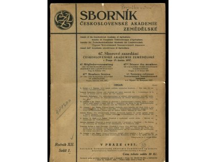 Sborník Československé akademie zemědělské, ročník XII., 1937, Jaroslav Kříženecký (red.), 1937