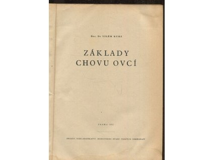 Základy chovu ovcí, Vilém Kurz, 1951