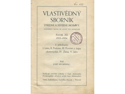 Vlastivědný sborník střední a severní Moravy, roč. XII, 1933