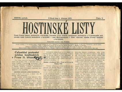 Hostinské listy - konvolut čísel z ročníků 1933-1936 - XXXVII. - XXXX. - celkem 24 čísel, Alois Hrabálek (red.), 1933