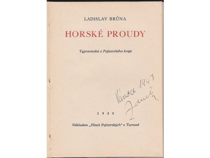 Horské proudy : Vypravování z Pojizerského kraje, Ladislav Brůna, 1930