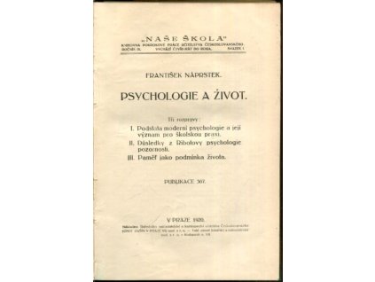 Psychologie a život : Tři rozpravy, František Náprstek, 1920