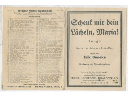 Schenk mir dein Lächeln, Maria! - Tango : Musik von Erik Deneke, 