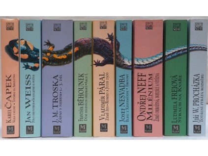 Kompletní edice Století české sci-fi 1-9 : Válka s mloky + Továrna na absolutno ; Dům o 1000 patrech + Zrcadlo, které se opožďuje ; Zápas s nebem 1.-3. díl ; Dům zelených přízraků + Akce L ; Země žen + Romeo a Julie 2300 ; Blbec z Xeenemünde + Erosom