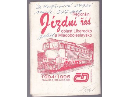 Regionální Jízdní řád - oblast Liberecko a Mladoboleslavsko, 1994/1995, 1994