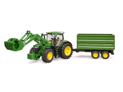 Traktor John Deere 7R 350 s čelním nakladačem a přívěsem