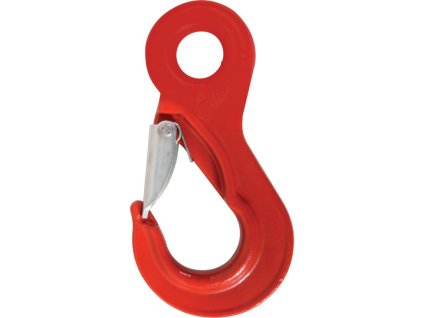 Hák s pojistkou a okem pro řetězy 10 mm, G80 - červený