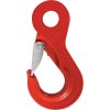 Hák s pojistkou a okem pro řetězy 13 mm, G80 - červený