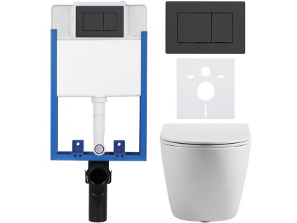 CERANO - Kompletní podomítkový WC set Lite/Cesso - bílá lesklá - WC tlačítko Classic, černé matné - k zazdění - 49x36 cm