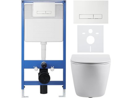 CERANO - Kompletní podomítkový WC set Lite/Cesso - bílá lesklá - WC tlačítko Slim, bílé - předstěnová instalace/sádrokarton - 49x36 cm