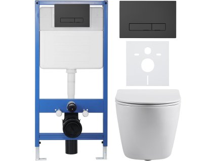 CERANO - Kompletní podomítkový WC set Lite/Cesso - bílá lesklá - WC tlačítko Slim, černé matné - předstěnová instalace/sádrokarton - 49x36 cm