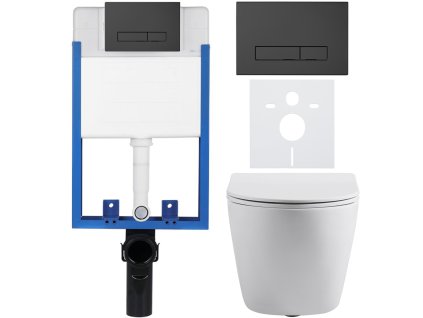 CERANO - Kompletní podomítkový WC set Lite/Cesso - bílá matná - WC tlačítko Slim, černé matné - k zazdění - 49x36 cm