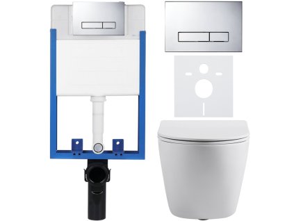 CERANO - Kompletní podomítkový WC set Lite/Cesso - bílá matná - WC tlačítko Slim, chrom - k zazdění - 49x36 cm