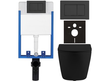 CERANO - Kompletní podomítkový WC set Lite/Cesso - černá matná - WC tlačítko Classic, černé matné - k zazdění - 49x36 cm