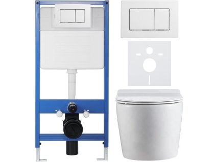 CERANO - Kompletní podomítkový WC set Lite/Felci - bílá lesklá - WC tlačítko Classic, bílé - předstěnová instalace/sádrokarton - 52,5x36 cm