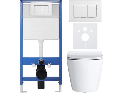 CERANO - Kompletní podomítkový WC set Lite/Norbi - bílá lesklá - WC tlačítko Classic, bílé - předstěnová instalace/sádrokarton - 48,5x36,5 cm