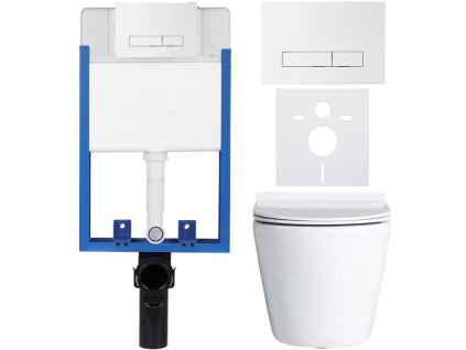 CERANO - Kompletní podomítkový WC set Lite/Norbi - bílá lesklá - WC tlačítko Slim, bílé - k zazdění - 48,5x36,5 cm