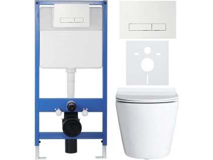 CERANO - Kompletní podomítkový WC set Lite/Norbi - bílá lesklá - WC tlačítko Slim, bílé - předstěnová instalace/sádrokarton - 48,5x36,5 cm