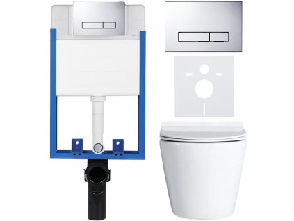 CERANO - Kompletní podomítkový WC set Lite/Norbi - bílá lesklá - WC tlačítko Slim, chrom - k zazdění - 48,5x36,5 cm