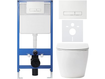 CERANO - Kompletní podomítkový WC set Verde - bílá matná - WC tlačítko Slim, bílé - předstěnová instalace - 49x36 cm