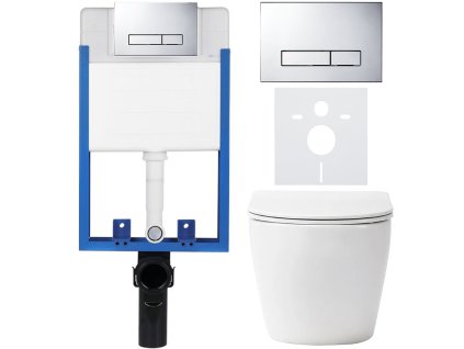 CERANO - Kompletní podomítkový WC set Lite/Verde - bílá matná - WC tlačítko Slim, chrom - k zazdění - 49x36 cm