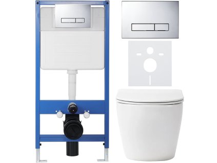CERANO - Kompletní podomítkový WC set Verde - bílá matná - WC tlačítko Slim, chrom - předstěnová instalace - 49x36 cm
