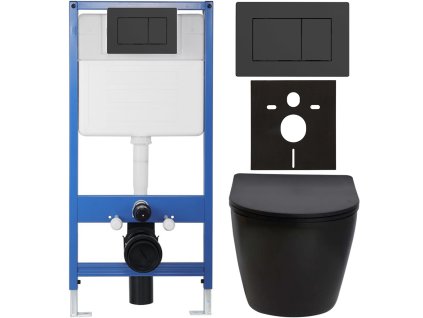 CERANO - Kompletní podomítkový WC set Lite/Verde - černá matná - WC tlačítko Classic, černé matné - předstěnová instalace/sádrokarton - 49x36 cm
