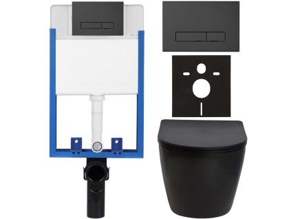 CERANO - Kompletní podomítkový WC set Lite/Verde - černá matná - WC tlačítko Slim, černé matné - k zazdění - 49x36 cm