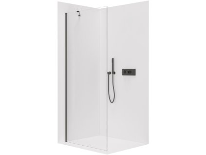 CERANO - Sprchová zástěna Walk-in Onyx Y L/P - 8 mm - kulatá vzpěra - černá matná, transparentní sklo - 30x200 cm