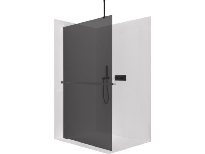 644503 3 cerano sprchova zastena walk in onyx top round l p 10 mm kulata vzpera policka drzak na rucniky cerna matna grafitove sklo 110x200 cm