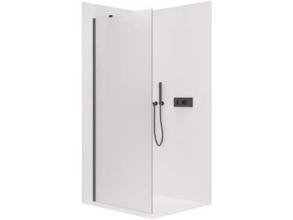 CERANO - Sprchová zástěna Walk-in Onyx Y L/P - 8 mm - kulatá vzpěra - černá matná, mléčné sklo - 40x200 cm