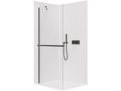 CERANO - Sprchová zástěna Walk-in Onyx Y L/P - 8 mm - kulatá vzpěra + polička/držák na ručníky - černá matná, transparentní sklo - 40x200 cm