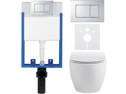 CERANO - Kompletní podomítkový WC set Dure - bílá lesklá - WC tlačítko Classic, chrom - k zazdění - 51x35 cm