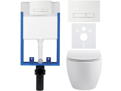 CERANO - Kompletní podomítkový WC set Lite/Dure - bílá lesklá - WC tlačítko Slim, bílé - k zazdění - 51x35 cm