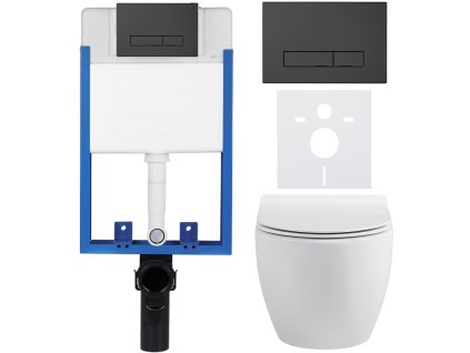 CERANO - Kompletní podomítkový WC set Lite/Dure - bílá lesklá - WC tlačítko Slim, černé matné - k zazdění - 51x35 cm