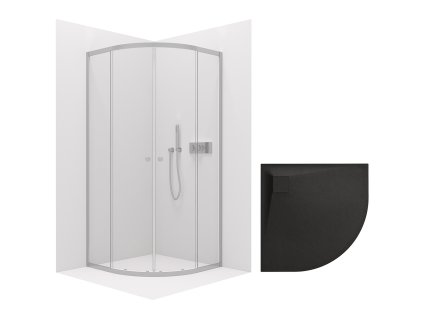 CERANO – Sprchový kout Orso L/P 6 mm - R550 - chrom + CERANO - Sprchová vanička Quarto - R550 - strukturovaná černá matná - 90x90 cm