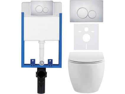 CERANO - Kompletní podomítkový WC set Lite/Dure - bílá lesklá - WC tlačítko Duo, chrom - k zazdění - 51,5x35 cm