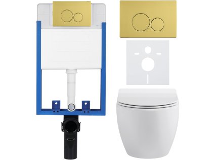 CERANO - Kompletní podomítkový WC set Lite/Dure - bílá lesklá - WC tlačítko Duo, zlatá - k zazdění - 51,5x35 cm