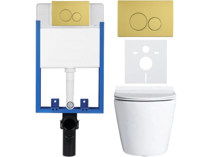 CERANO - Kompletní podomítkový WC set Lite/Norbi - bílá lesklá - WC tlačítko Duo, zlatá - k zazdění - 48,5x36,5 cm