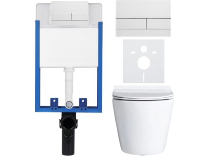 CERANO - Kompletní podomítkový WC set Lite/Norbi - bílá lesklá - WC tlačítko Line, bílá - k zazdění - 48,5x36,5 cm