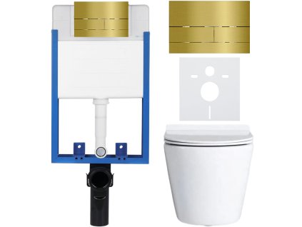 CERANO - Kompletní podomítkový WC set Lite/Norbi - bílá lesklá - WC tlačítko Line, zlatá - k zazdění - 48,5x36,5 cm